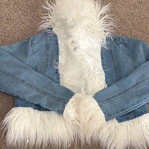 Denim Jacket with Faux Fur Trim